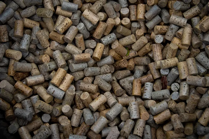 Overhead image of a large pile of corks, ideal for textures or backgrounds